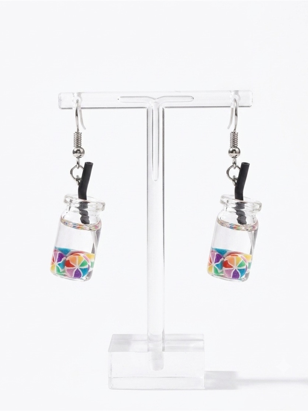 New Handmade Summer Fruity Rainbow Candy Glass S925 Sterling Silver Earrings